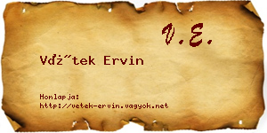 Vétek Ervin névjegykártya